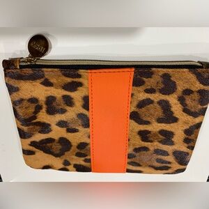 New Ipsy Leopard Print Clutch Cosmetic Bag with Orange Accent